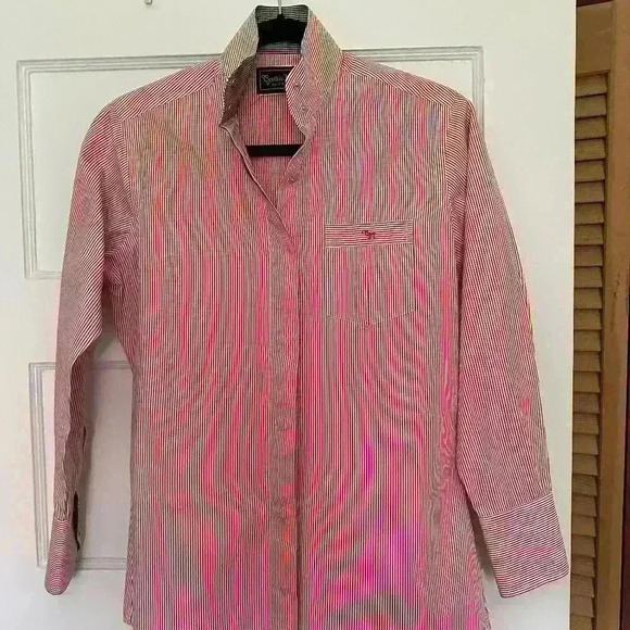 Cynthia Munro Tops - Pre-Owned Cynthia Munro Pink Pinstripe Hadfield Cuff Shirt -Pearlized buttons